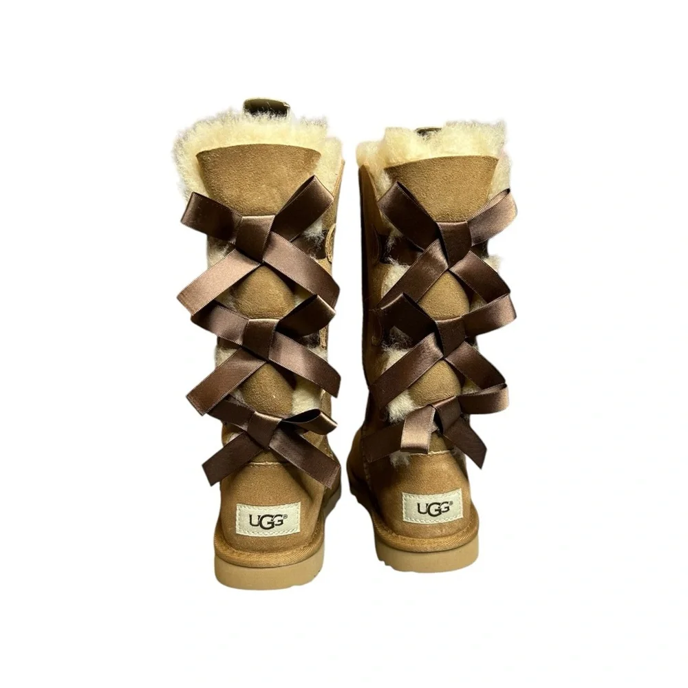 NEW UGG Bailey Bow II Tall Chestnut Suede Triple Bow Girls Boots